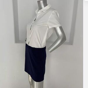 Theory white shirt dress with navy skirt